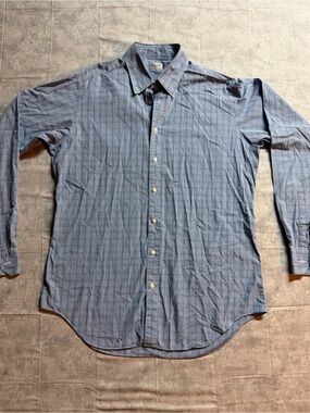 Mitsukoshi Men's L Regular Blue/White Check Cotton Woven Long Sleeve Button-Up
